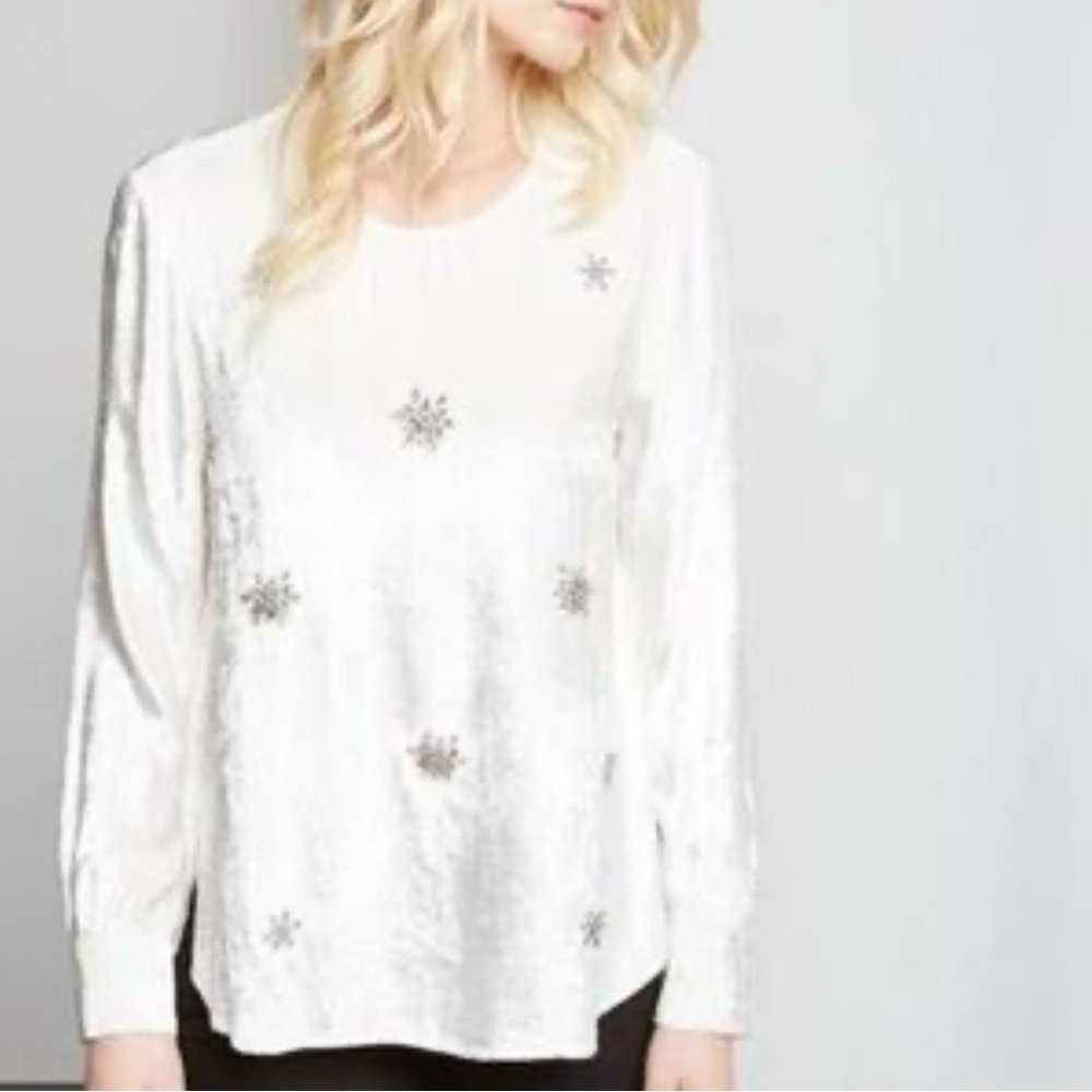 Karen Kane White Sequin Blouse